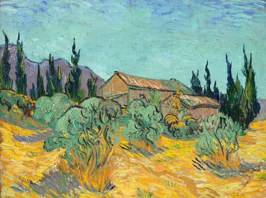 Cabanes de bois parmi les olivieres et cyprès 1889 , Van Gogh